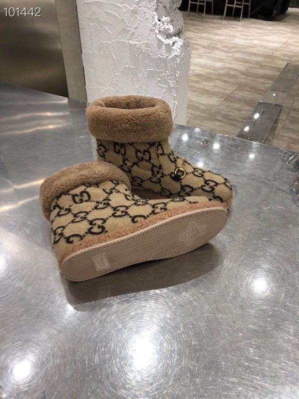 Gucci 2025 Monogram Bottes Laine Beige Noir 564784