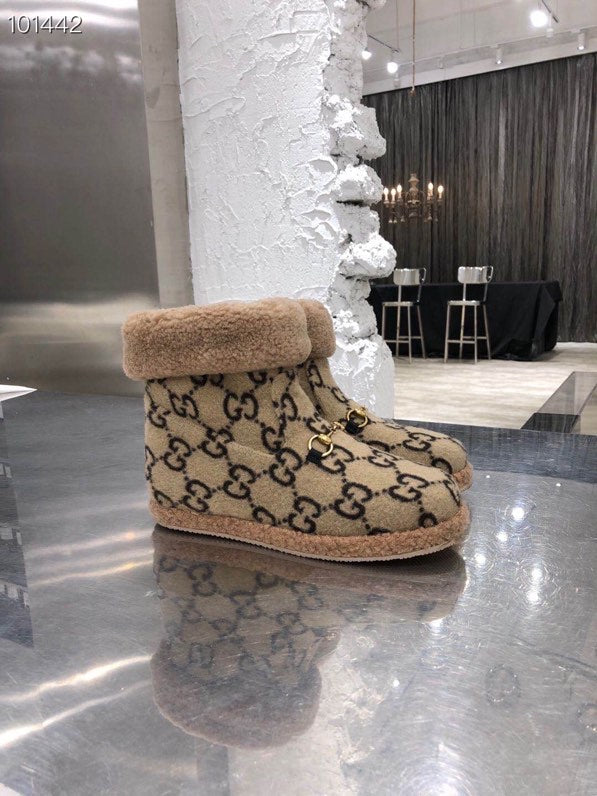 Gucci 2025 Monogram Bottes Laine Beige Noir 564784