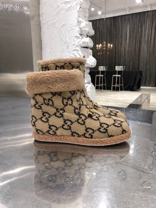 Gucci 2025 Monogram Bottes Laine Beige Noir 564784