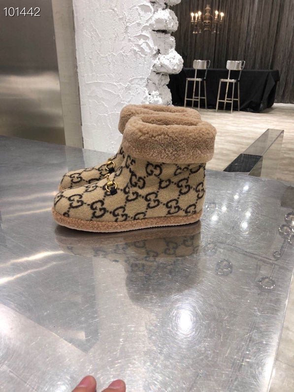 Gucci 2025 Monogram Bottes Laine Beige Noir 564784