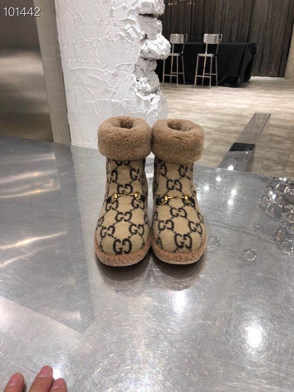 Gucci 2025 Monogram Bottes Laine Beige Noir 564784