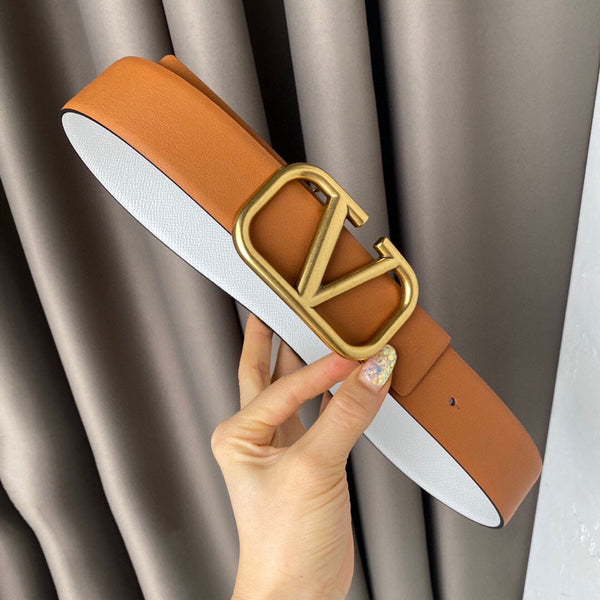 BWREVERSIBLE VLOGO SIGNATURE BELT IN GLOSSY TAN WHITE CALFSKIN GHW 40 MM