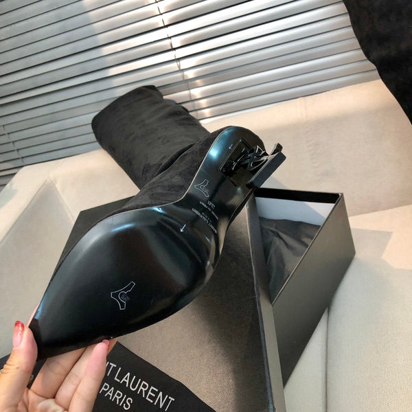 OPYUM THIGH HIGH BOOTS IN BLACK VELVET