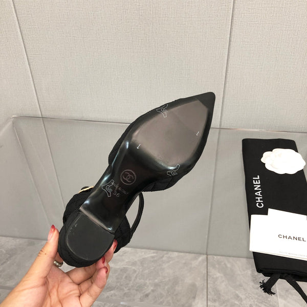 CC 25C 5CM Slingback Flats Black White Fabric 213240