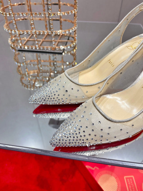 CL Pumps Follies Strass 70mm Fishnet White