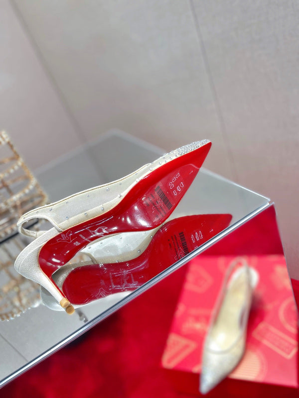 CL Pumps Follies Strass 70mm Fishnet White