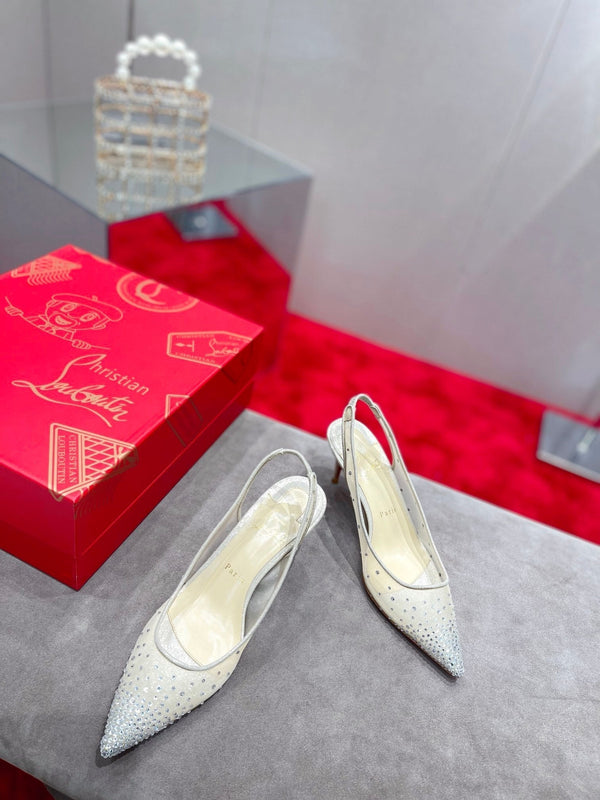 CL Pumps Follies Strass 70mm Fishnet White