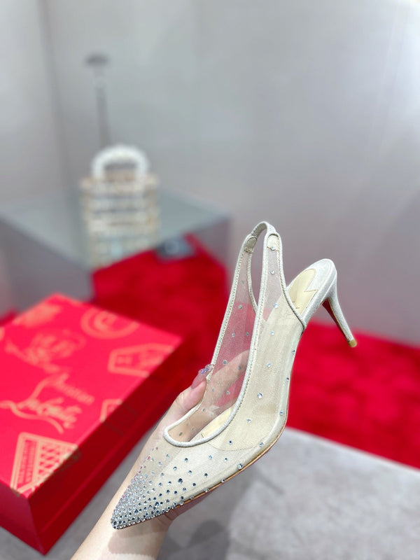 CL Pumps Follies Strass 70mm Fishnet White