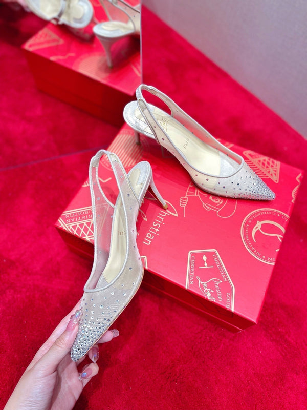 CL Pumps Follies Strass 70mm Fishnet White