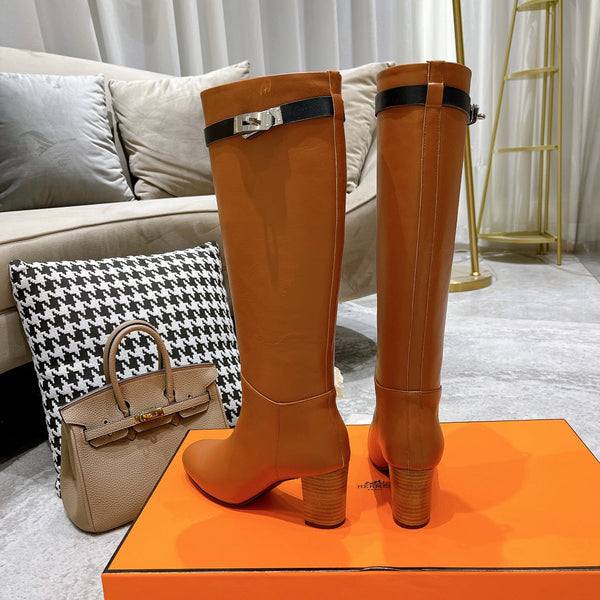 HM 26S Kelly Buckle Jumping Boots 6.5cm Tan Leather 112941
