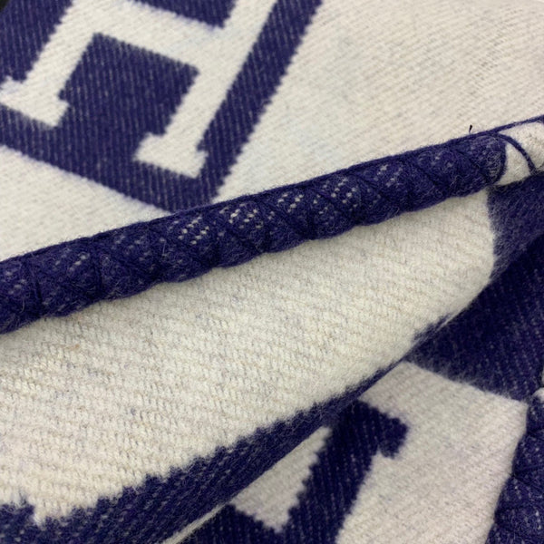 HM Avalon Throw Blanket Marine White Wool Cashmere