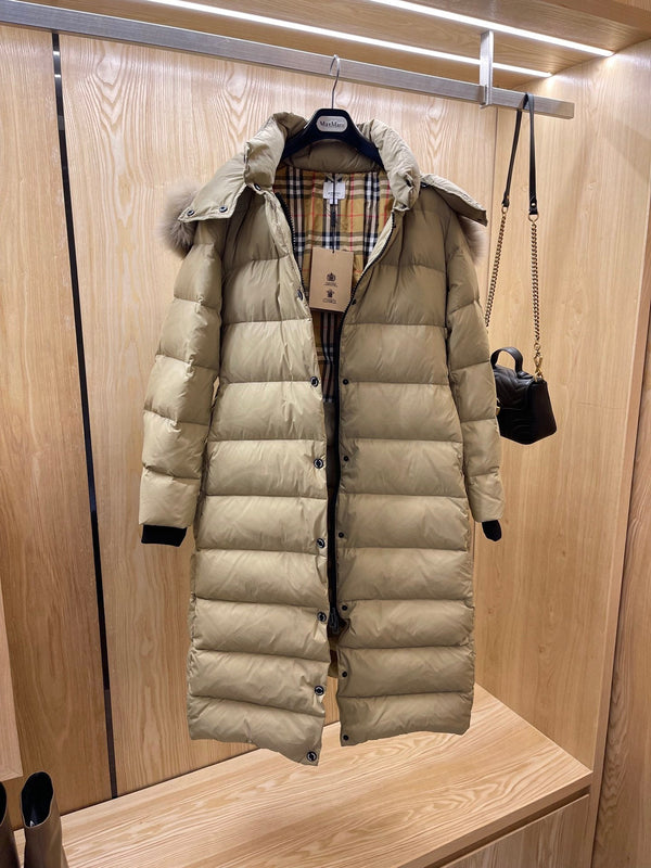 Burberry 25 Fur Collar Long Jacket Beige Down Nylon