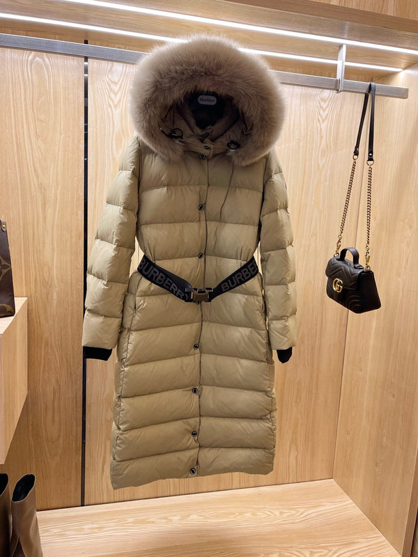 Burberry 25 Fur Collar Long Jacket Beige Down Nylon