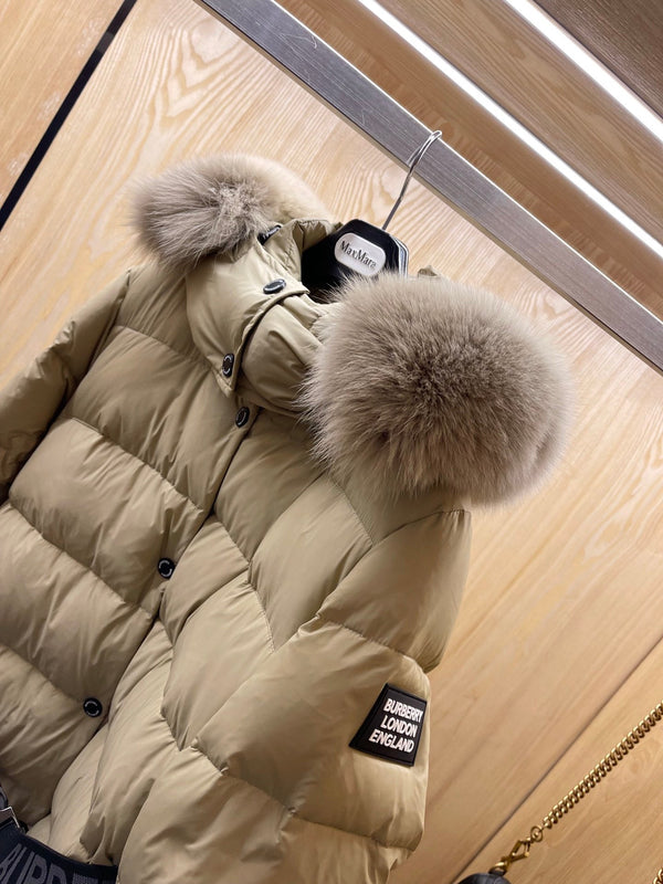 Burberry 25 Fur Collar Long Jacket Beige Down Nylon