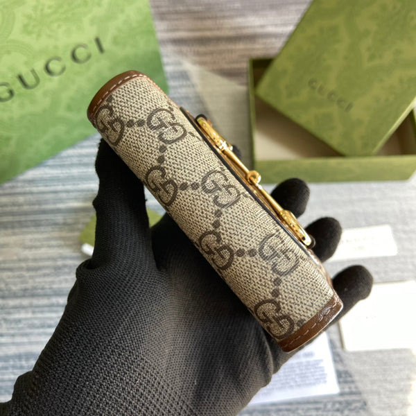 PORTAFOGLIO GG HORSEBIT 1955 MINI 11 IN TELA BEIGE ED EBANO