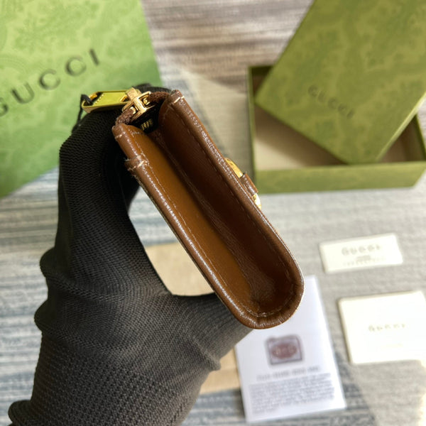 PORTAFOGLIO GG HORSEBIT 1955 MINI 11 IN TELA BEIGE ED EBANO