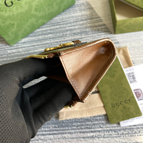 PORTAFOGLIO GG HORSEBIT 1955 MINI 11 IN TELA BEIGE ED EBANO