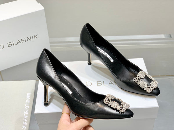 Manolo Snowflake Buckle Pumps Black Cowhide 204508