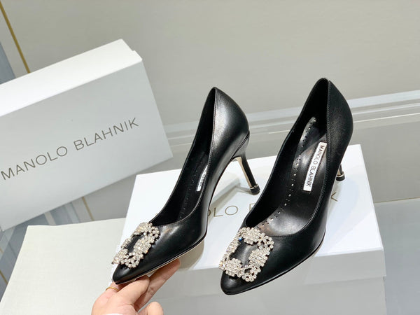 Manolo Snowflake Buckle Pumps Black Cowhide 204508