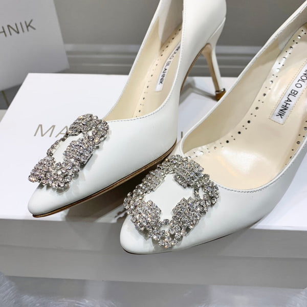 Manolo Snowflake Buckle Pumps White Cowhide 204507