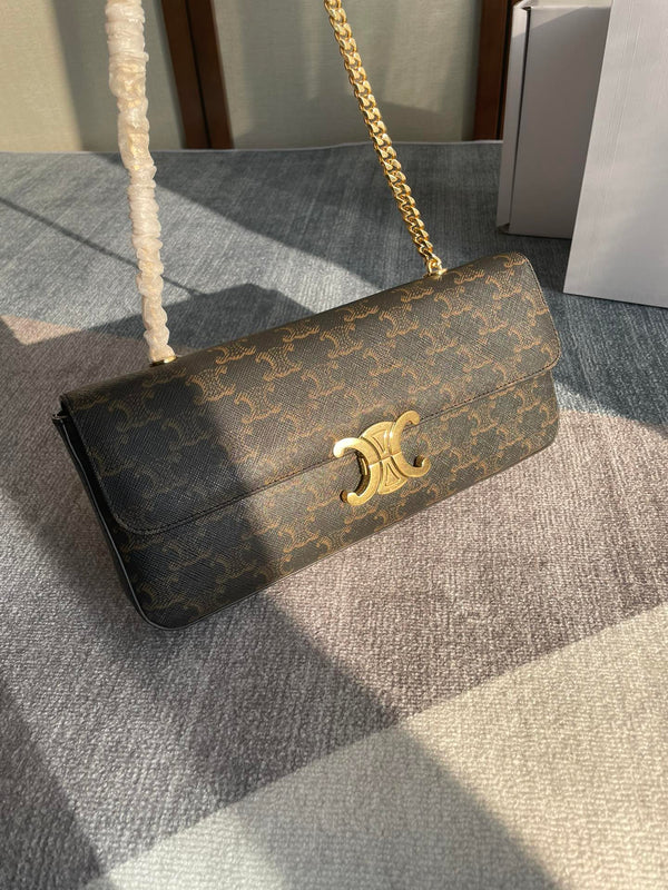 CHAIN SHOULDER BAG CLAUDE 33 IN BLACK TRIOMPHE CANVAS GOLD HARDWARE