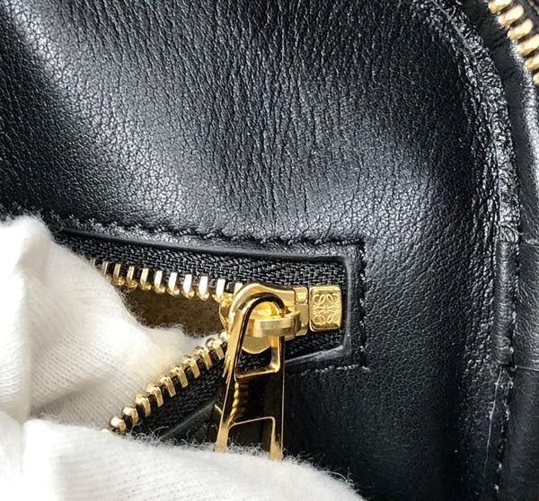 BORSA LOE AMAZONA 28 IN PELLE DI VITELLO NERA E TESSUTO MONOGRAM BEIGE