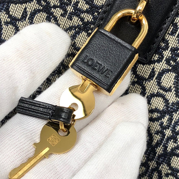 BORSA LOE AMAZONA 28 IN PELLE DI VITELLO NERA E TESSUTO MONOGRAM BEIGE