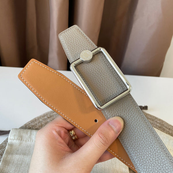 FIBBIA PER CINTURA OSCAR E CINTURINO REVERSIBILE IN PELLE MARRONE KAKI E ARANCIONE 38 MM FERRAMENTA ARGENTO