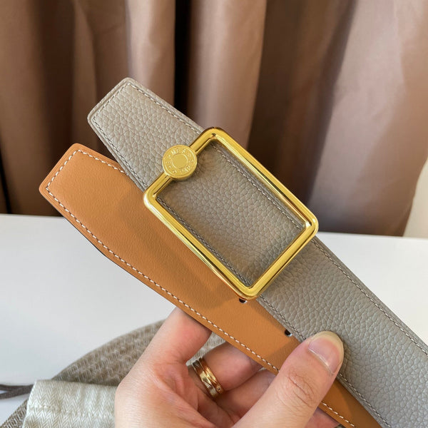 FIBBIA PER CINTURA OSCAR E CINTURINO REVERSIBILE IN PELLE MARRONE KAKI E ARANCIONE 38 MM FERRAMENTA ORO