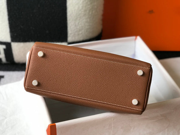 BORSA HM KELLY 32 CM IN MARRONE TOGO CON FERRAMENTA ORO