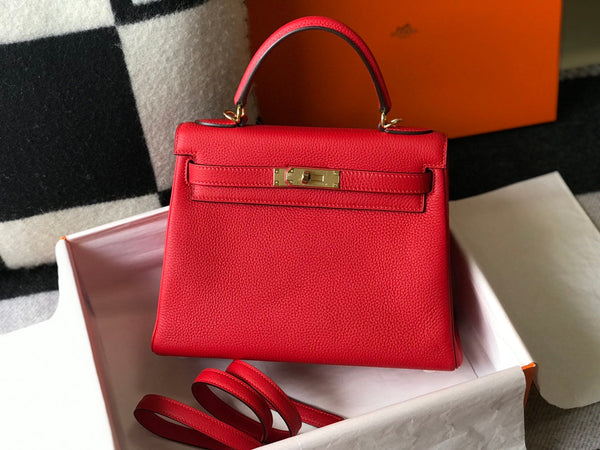 BORSA HM KELLY 32CM IN ROSSO TOGO CON FERRAMENTA ORO