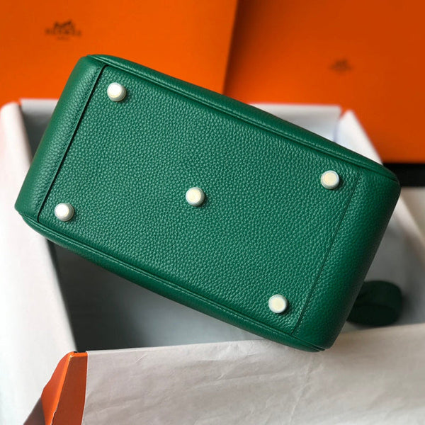 BORSA HM LINDY 30 IN PELLE DI VITELLO VERDE OCEANO CON FERRAMENTA ORO