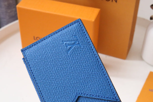 LV Marco Coin Card Holder Blue Gray Taiga Leather 182788