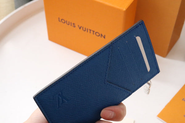 LV Marco Coin Card Holder Blue Gray Taiga Leather 182788