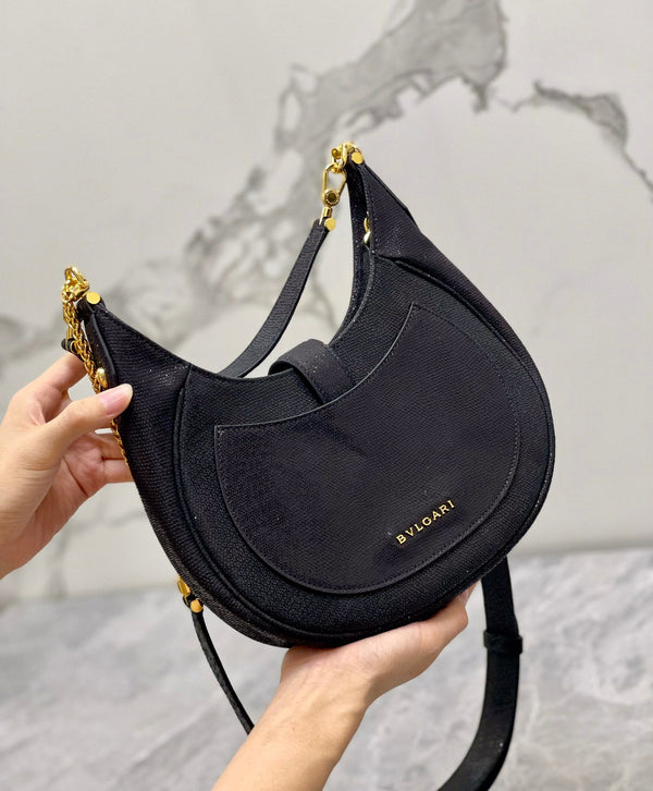 BVL Serpenti Ellipse Crossbody Bag 25cm Black Lambskin GHW 188344