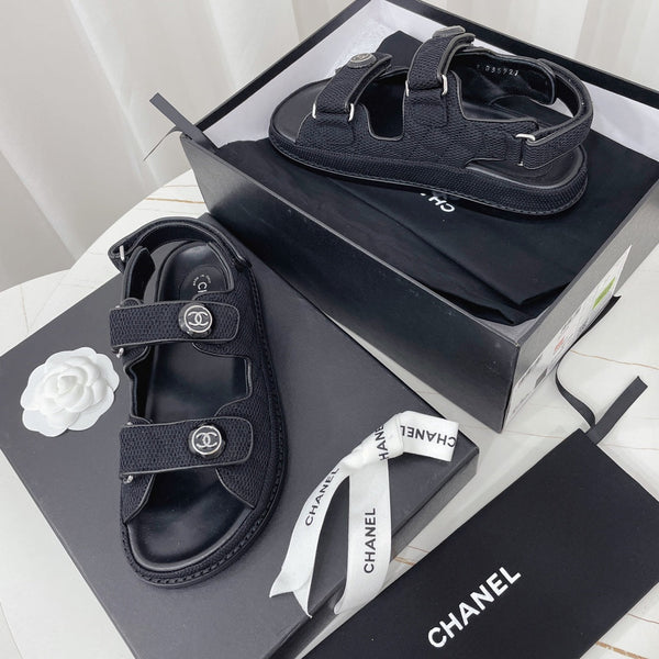 CC Dad Sandal Black Mesh Leather 742948