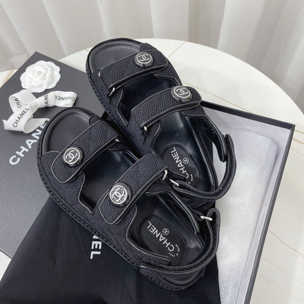 CC Dad Sandal Black Mesh Leather 742948