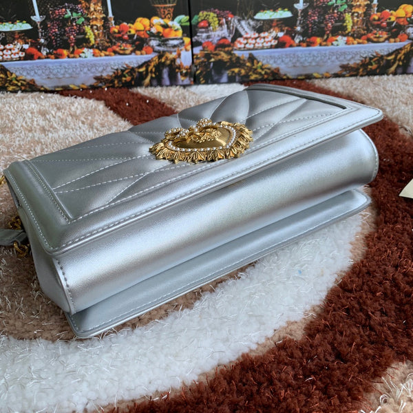 large devotion 26 shouder bag silver metalic cafskin