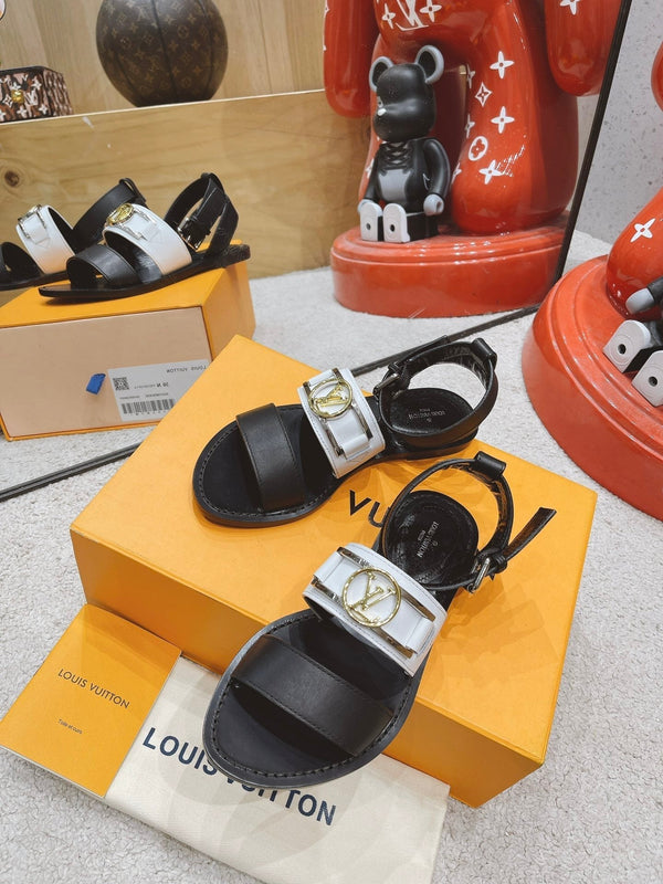 LV Academy Flat Sandal Black White Cowhide