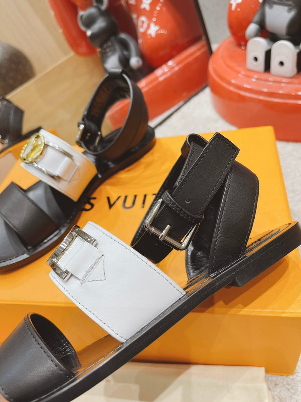 LV Academy Flat Sandal Black White Cowhide