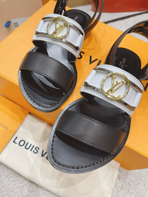 LV Academy Flat Sandal Black White Cowhide