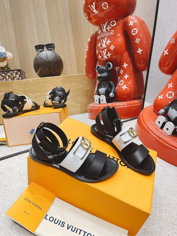 LV Academy Flat Sandal Black White Cowhide