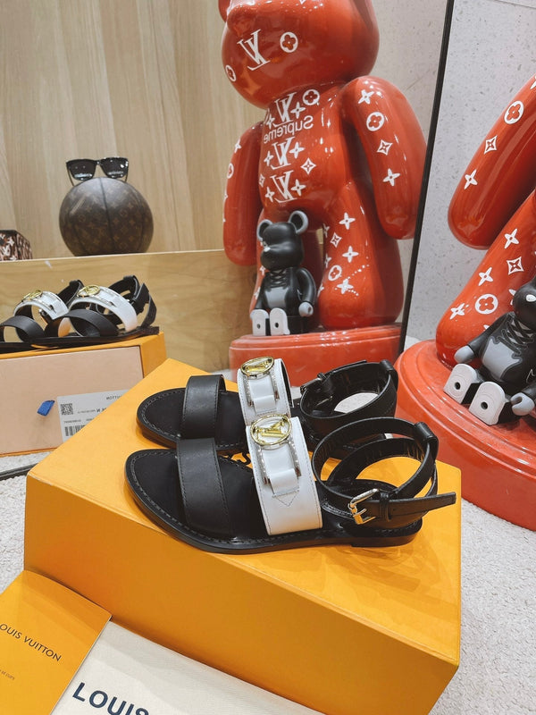 LV Academy Flat Sandal Black White Cowhide