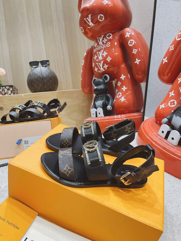 LV Academy Flat Sandal Brown Black Cowhide