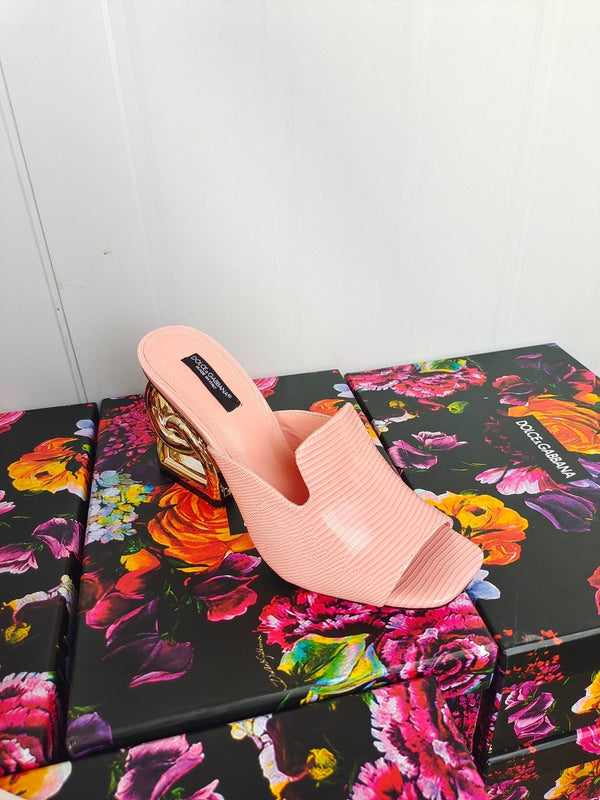 D&G stampa iguana in vitello rosa pastello tacco 90