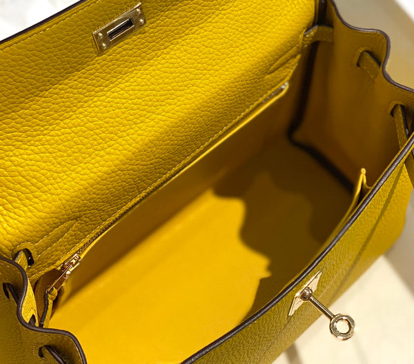 HM KELLY 32CM BAG IN LEMON TOGO GOLD HARDWARE