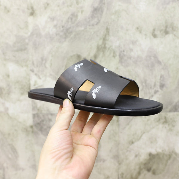 HM IZMIR SANDAL BLACK WITH WHITE ICON CALFSKIN