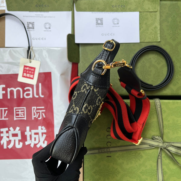 BORSA A MANO PICCOLA JACKIE 1961 19 IN DENIM NERO GIALLO E BORDI IN PELLE DI VITELLO NERA, FERRAMENTA ORO