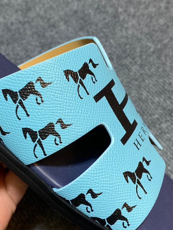 HM IZMIR SANDAL INDIGO AND SKY CALFSKIN WITH ICON