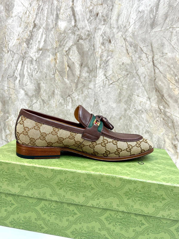 GG Men's Tassel Loafer Brown Cowhide Canvas 548740